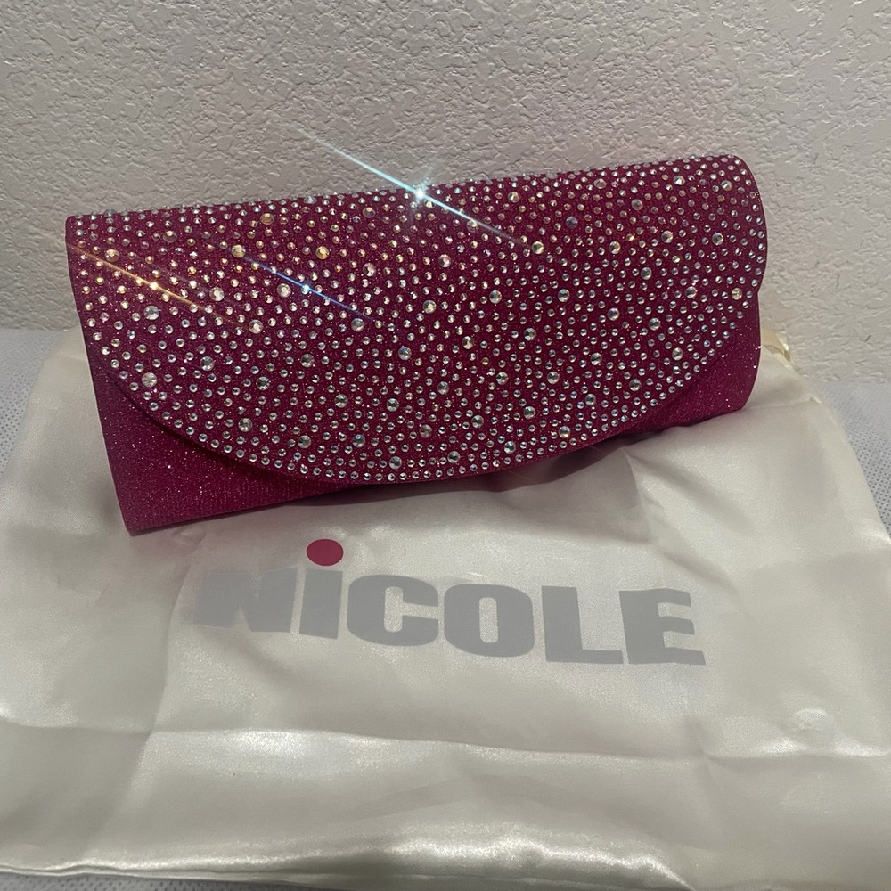Nicole Fuchsia Rhinestone Crossbody with dust bag